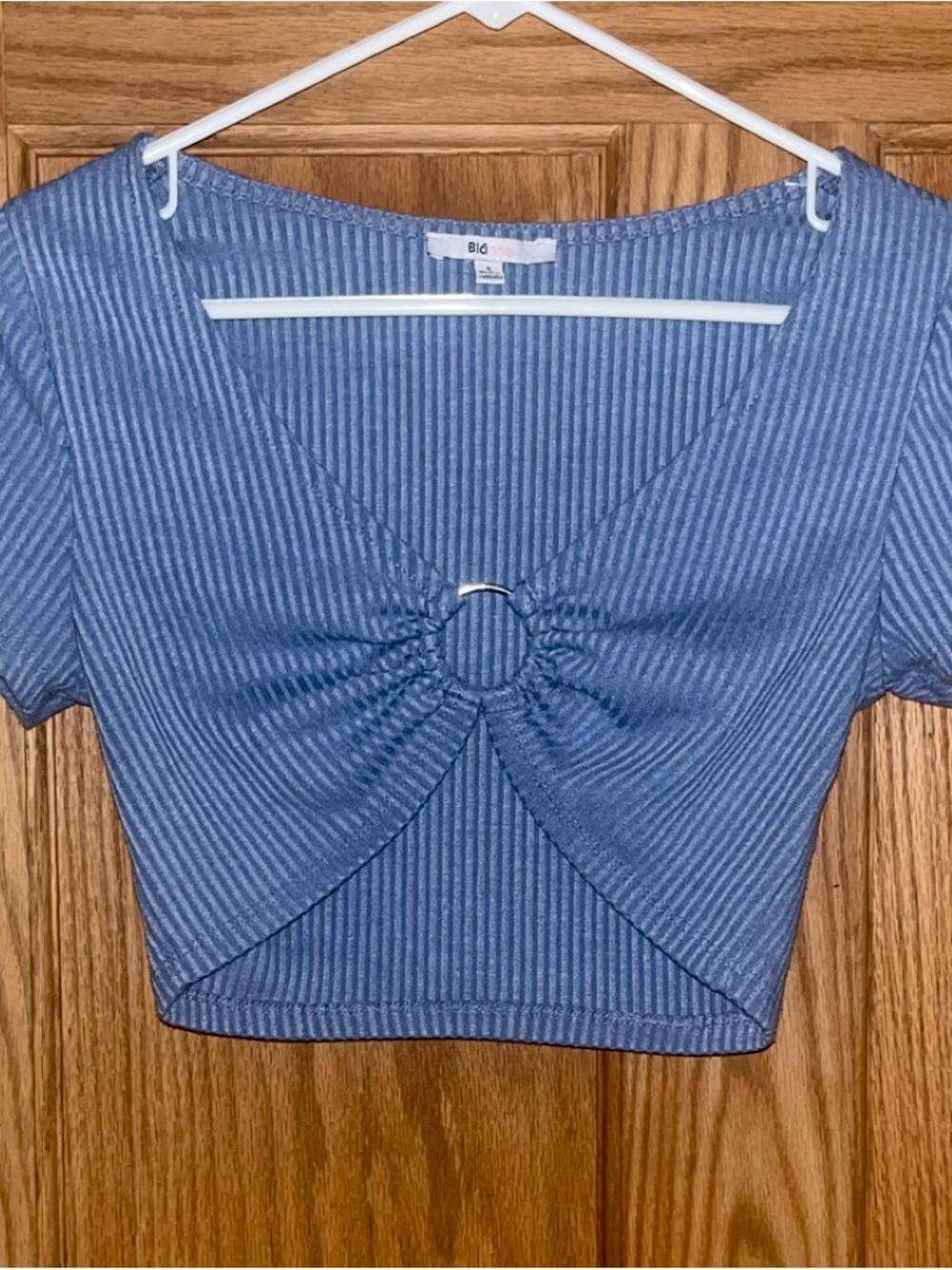 Women’s Blashe Small Blue Ribbed Ring-Front Crop Top